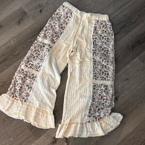 POL Bohemian Lace Ruffle Cotton Floral Patchwork Extra Baggy Wide Leg Flare Pant